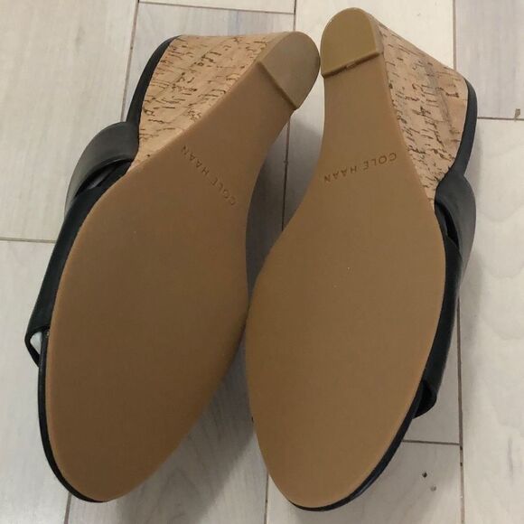 Cole Haan Women's Acoma Cork Wedge Slip-On Sandals Black Size 8.5B - Picture 3 of 6